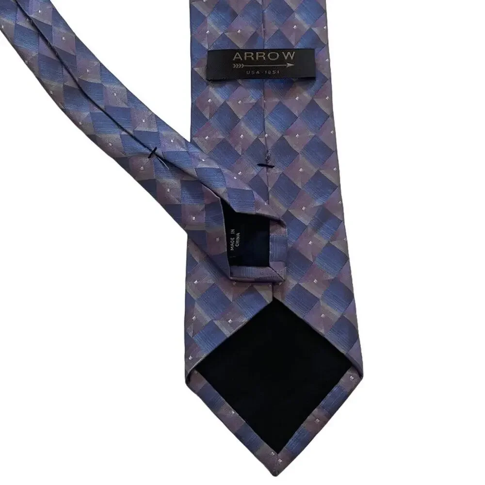 Arrow Blue, Gray, Purple Geometric Print Silk Tie, Career, 59